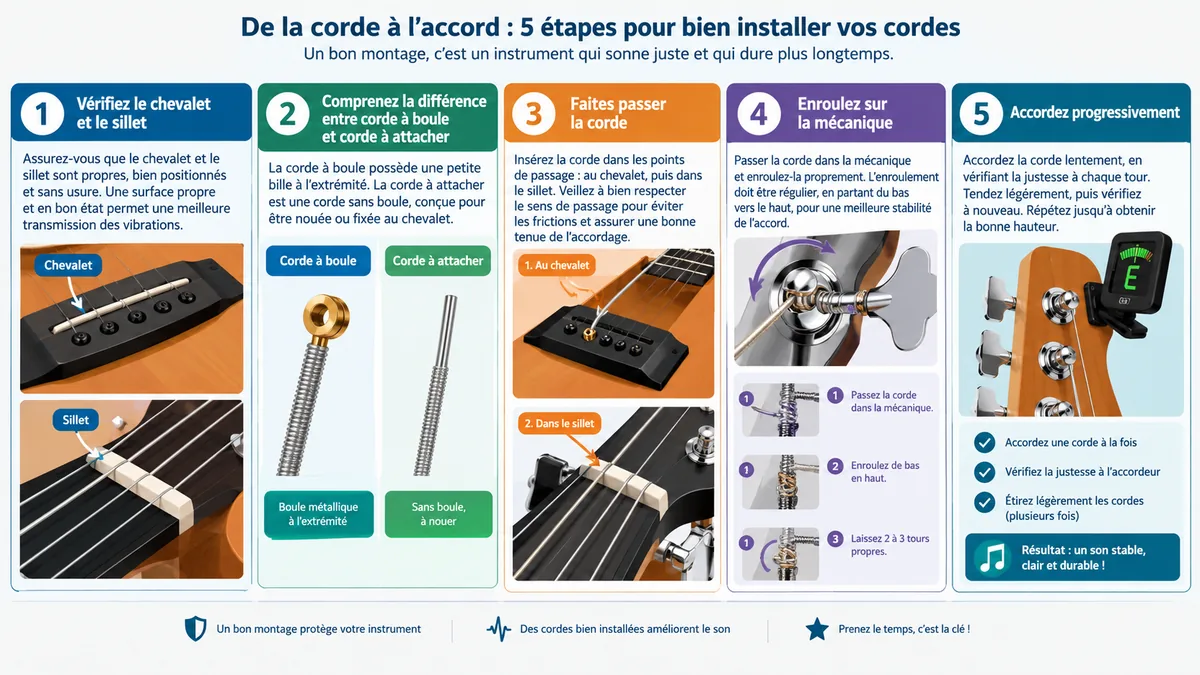 Étapes pour changer une corde nylon sur guitare classique