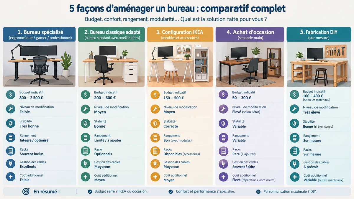 Comparatif visuel des solutions de bureau home studio