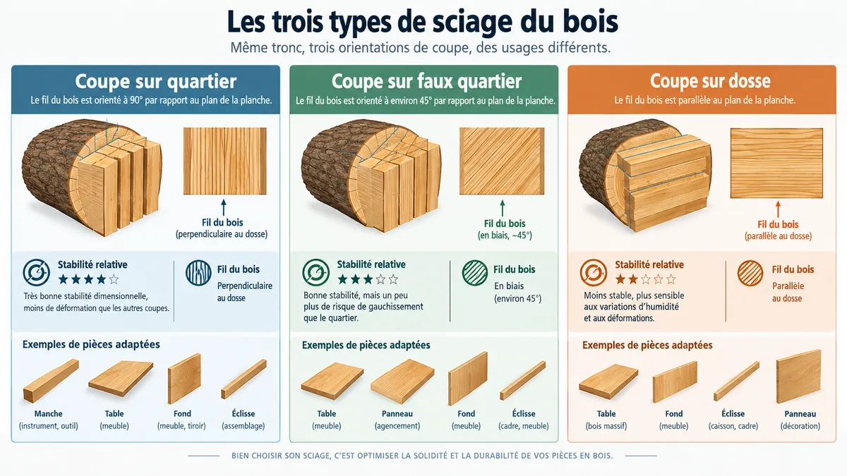 Comparaison des coupes sur quartier faux quartier et dosse