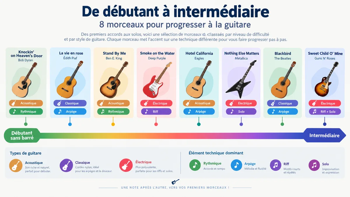 Échelle de difficulté des morceaux de musique guitare connue par niveau