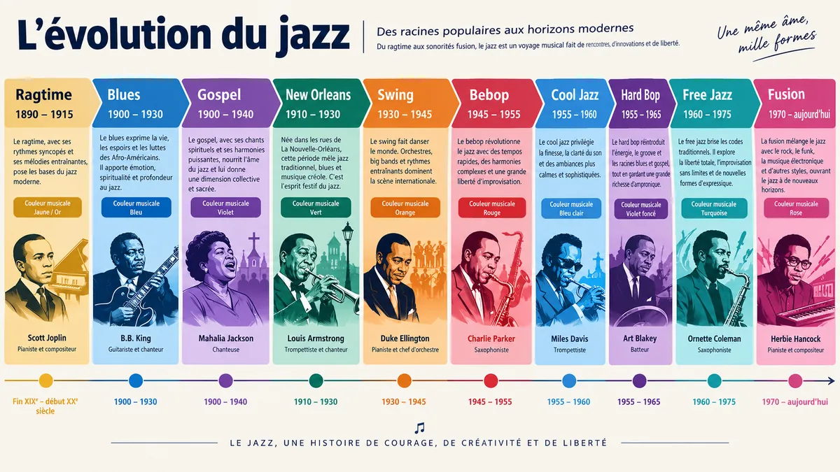 Frise chronologique des principaux styles de jazz