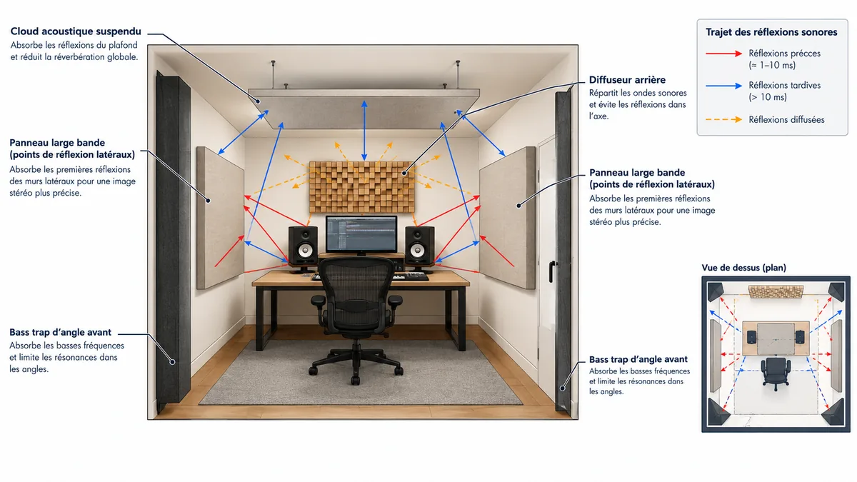 Placement des bass traps panneaux et cloud acoustique