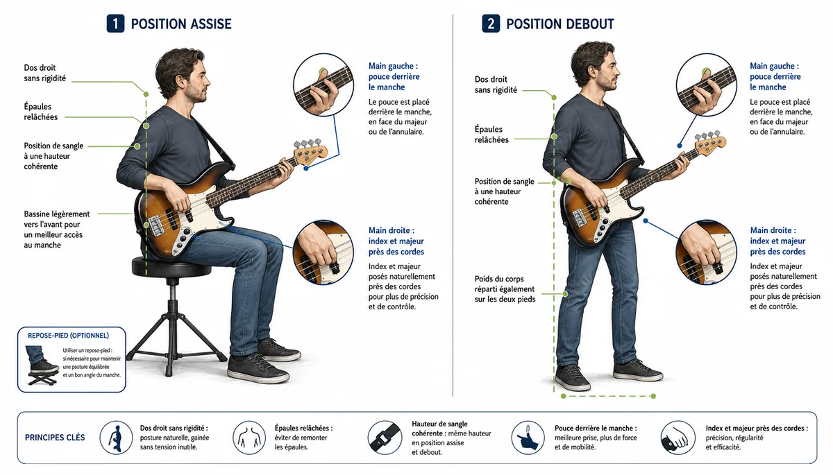 Posture assise et debout pour jouer de la basse