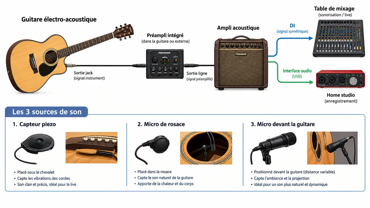 Schéma de chaîne d’amplification pour guitare électro-acoustique