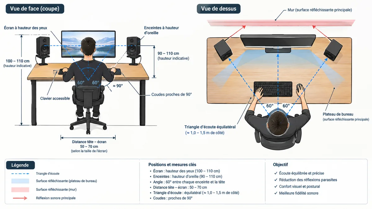 Schéma ergonomique du bureau et du triangle d'écoute