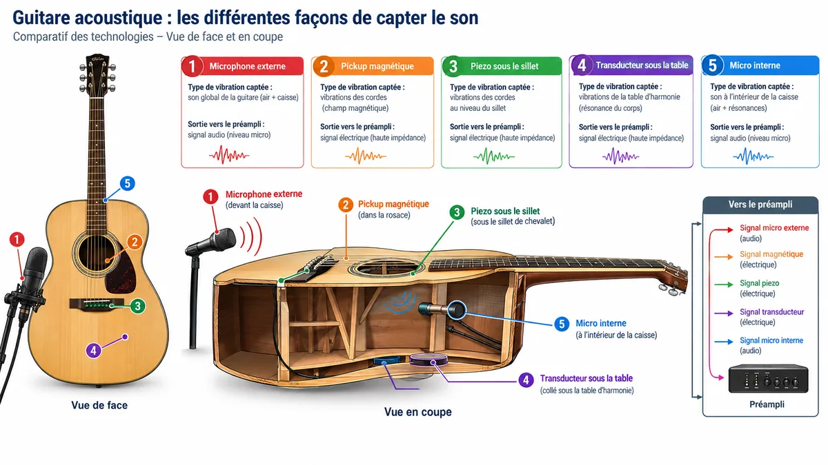 Schéma des principaux micros pour guitare acoustique